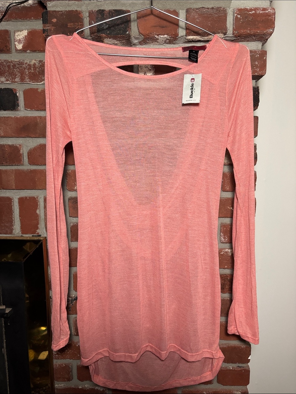 NEW Y2K BKE Coral Sheer Long-Sleeve Scoop-Back Top Women’s Medium